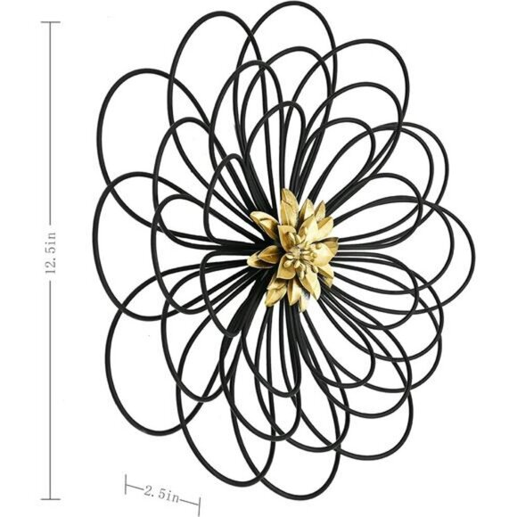 Metal Flower Wall Decor Black Gold Rustic Floral Art for Bathroom Living Room - Picture 2 of 7